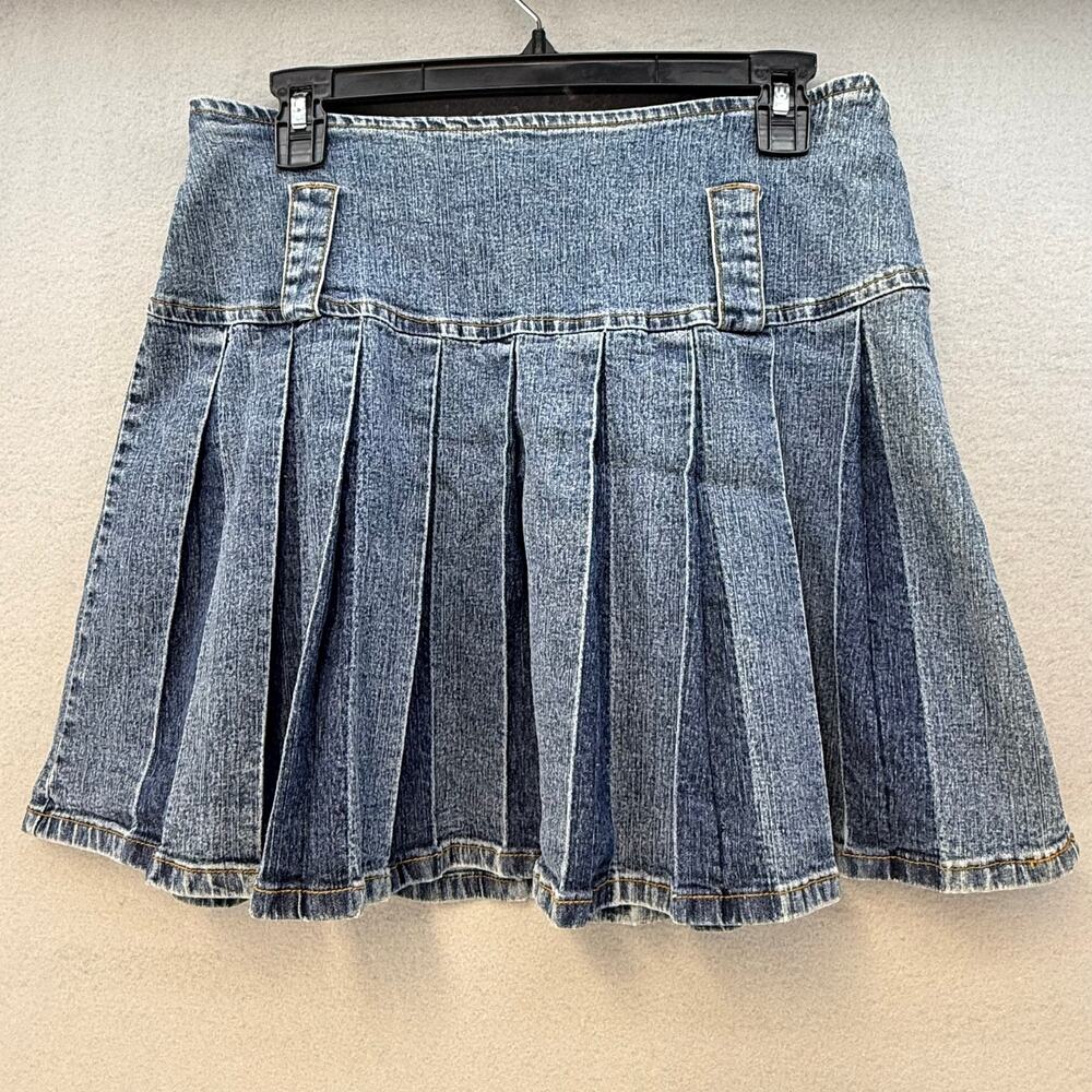Argee Denim Mini Skirt Women's 7/9 Pleated Cheerleader Skirt School Girl Preppy